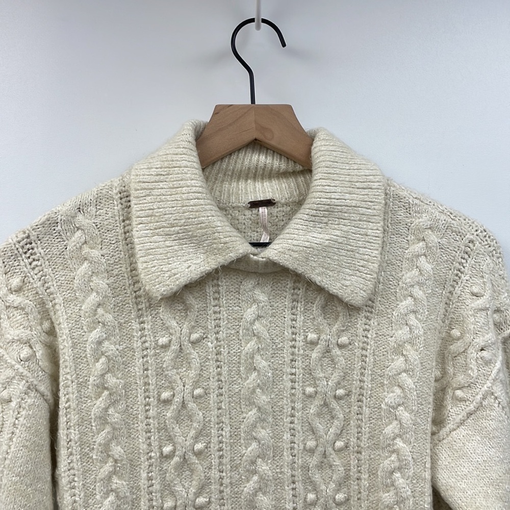 Free People Every Cloud Soft Knit Collared Cable Knit Pullover Sweater Small - Picture 4 of 10